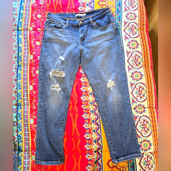 Levi's Boyfriend Jeans Womens 29 Blue Medium Wash Distressed Stretch- 2 Pair - Picture 6 of 15